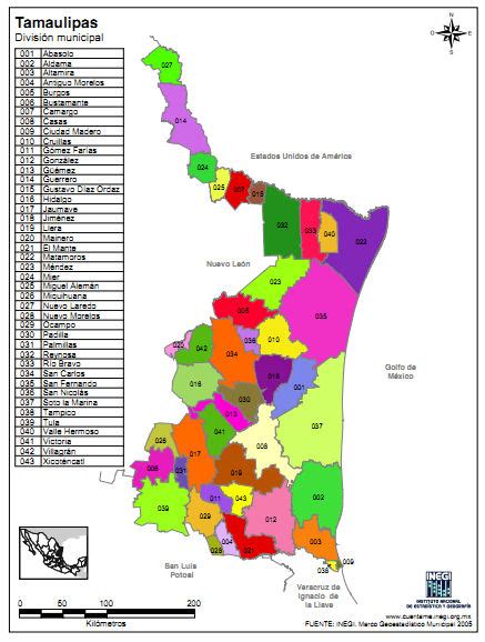 Map of Municipalities of Tamaulipas, Mexico - We Are Cousins