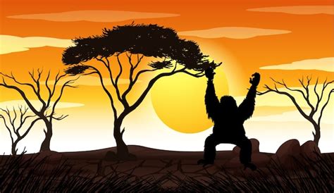 Free Vector | Outdoor nature silhouette sunset scene