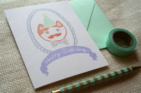 Illustrated Happy Birthday Cat Handmade Blank Greeting Card - Etsy