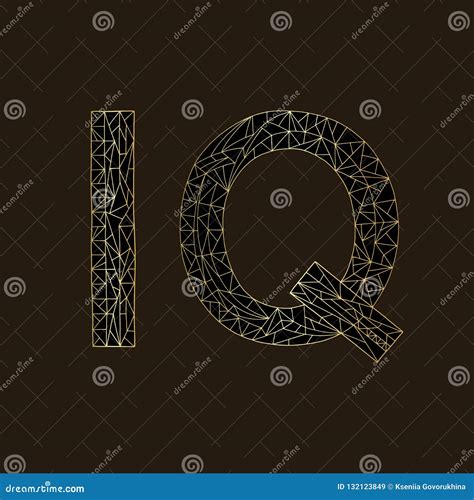 IQ Hand Drawn Sign Vector Illustration. Intelligence Quotient Golden Design on Black Background ...