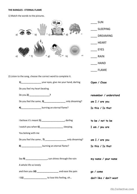 Eternal Flame - SONG ACTIVITY song a…: English ESL worksheets pdf & doc