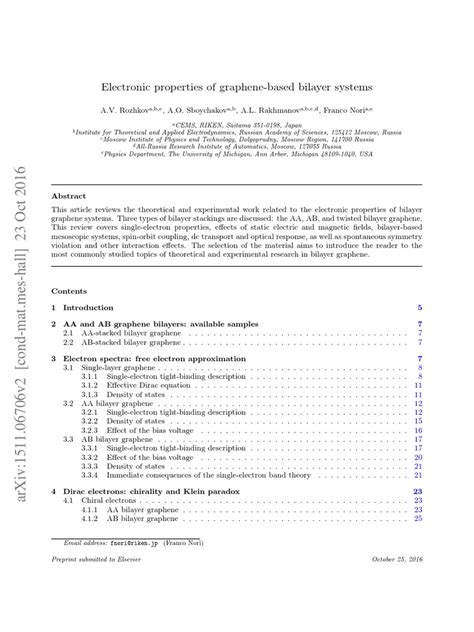 Electronic Properties of Graphene-Based Bilayer Systems PDF | PDF | Graphene | Atomic Orbital