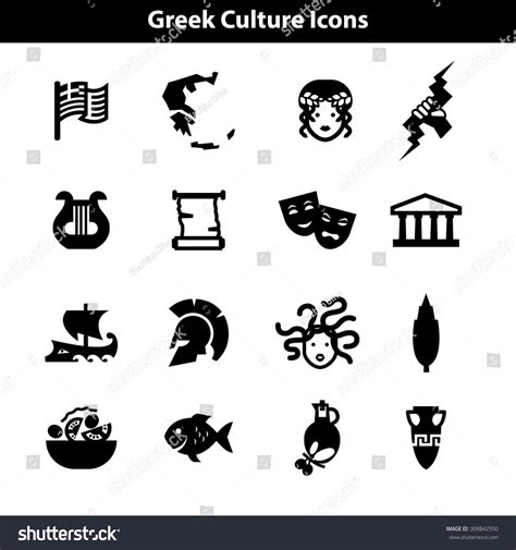 Greek Culture Icons Historical Art Mythological Stock Vector 308842550 ...