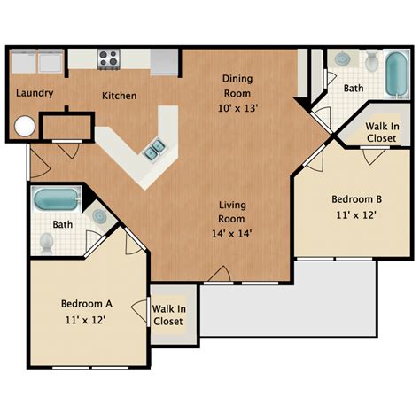 2 Bedroom 2 Bath Apartment Floor Plans - floorplans.click