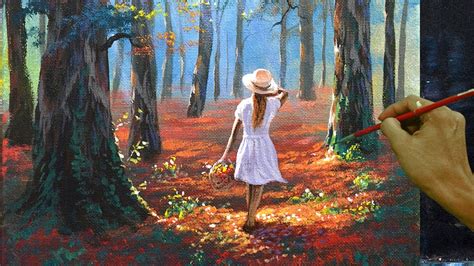 Acrylic Landscape Painting in Time-lapse / Lady with White Dress in ...