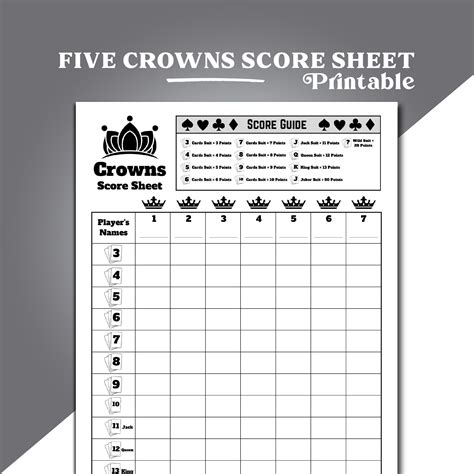 Five Crowns Card Game Score Sheet, Crowns Card Game Score Sheet, 5 Crowns Game Score Sheet ...