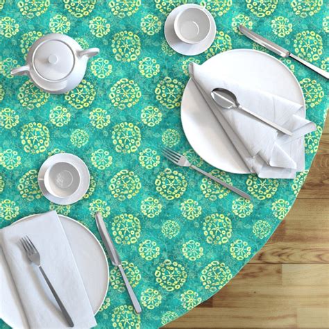 Aqua Green Batik Round Tablecloth Herbal Batik by | Etsy