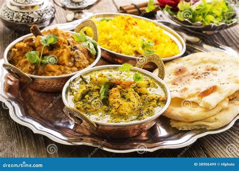 Indian Curries with Rice and Bread Stock Image - Image of herb, bread: 38906499