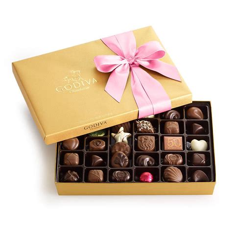 Godiva Chocolatier Assorted Chocolate Gold Gift Box, Pink Ribbon, Gifts ...