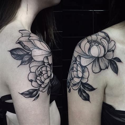 Peonies shoulder tattoo by Miss Sita Done at @oneoninetattoo Follow on instagram: @misssita ...