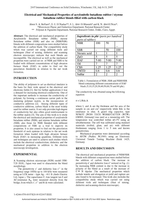 (PDF) Electrical and Mechanical Properties of acrylonitrile butadiene rubber / styrene butadiene ...