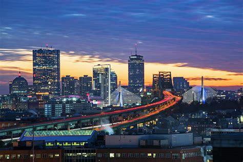 Sunset over the Boston Skyline Boston MA Zakim Photograph by Toby McGuire