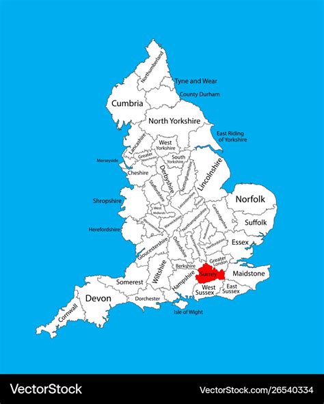 Map surrey south east england united kingdom Vector Image