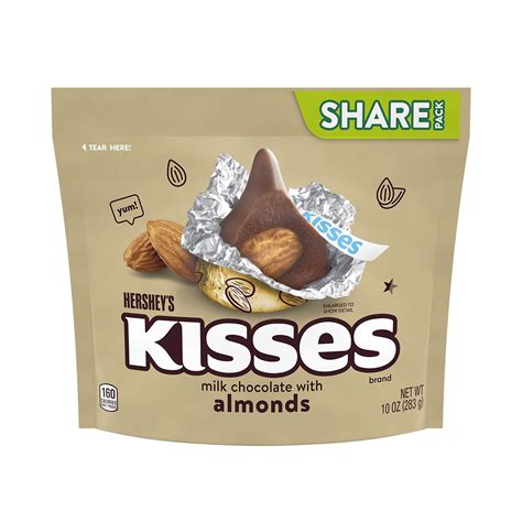 Buy HERSHEY'S KISSES Milk Chocolate and Almond Candy, Share Size, 10 oz Share Bag Online at ...