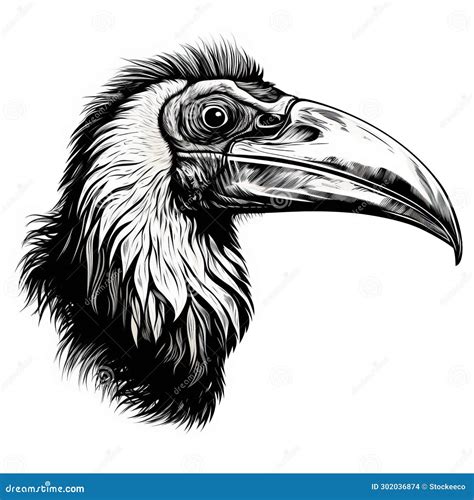 Elegant Black and White Vulture Head Drawing with Tropical Symbolism Stock Illustration ...