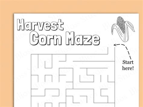 Harvest Corn Maze Activity Page Printable Fall Activity Sheet Children ...