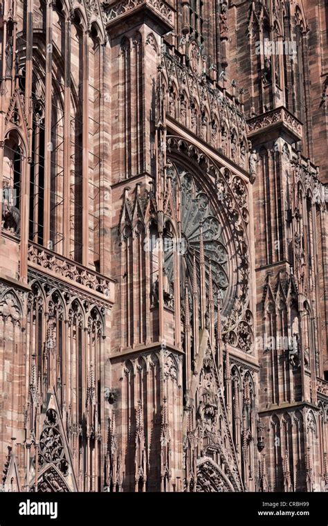 Gothic church façade, Strasbourg Cathedral or Notre Dame Cathedral, Strasbourg, Alsace, France ...