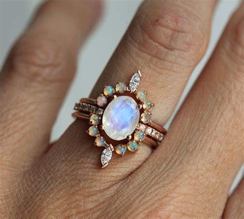 Dream Ring Set Moonstone Ring with Opal Wedding Rings Opal