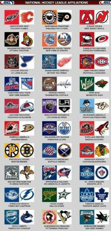 NHL teams and their AHL affiliates | Wild about Hockey | Pinterest