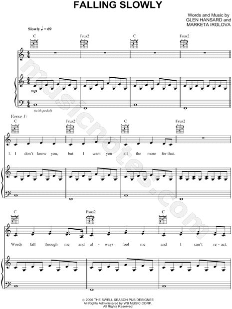 Glen Hansard "Falling Slowly" Sheet Music in C Major (transposable ...