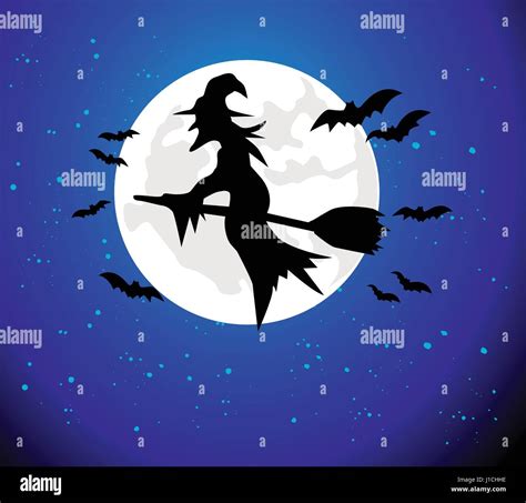 Witch flying over the moon Stock Vector Image & Art - Alamy