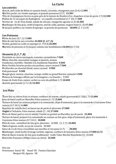 Menu au L'Ortolan restaurant, Fresnes-lès-Montauban, 17 Route Nationale 50