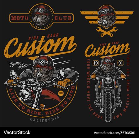 Custom motorcycle vintage colorful emblems Vector Image