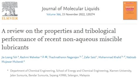 Chemical Engineering Student Publishes in Journal of Molecular Liquids