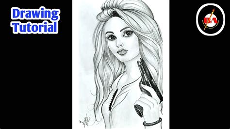 Girl drawing: how to draw a girl with gun easy step-by-step // 소녀 그리기 . - YouTube