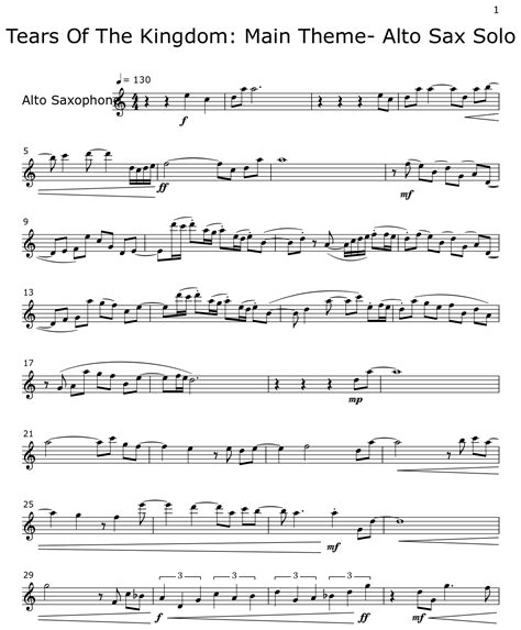 Tears Of The Kingdom: Main Theme- Alto Sax Solo - Sheet music for Alto ...