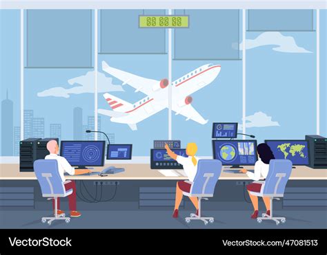 Airport control room cartoon flat Royalty Free Vector Image