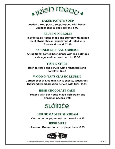 Irish Menu :: Wood-n-Tap