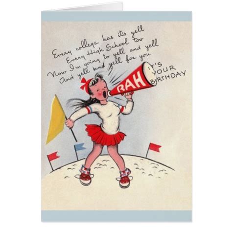 Vintage Cheerleader Birthday Greeting Card | Zazzle