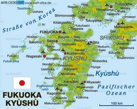 Map of Fukuoka, Kyushu (Region in Japan) | Welt-Atlas.de