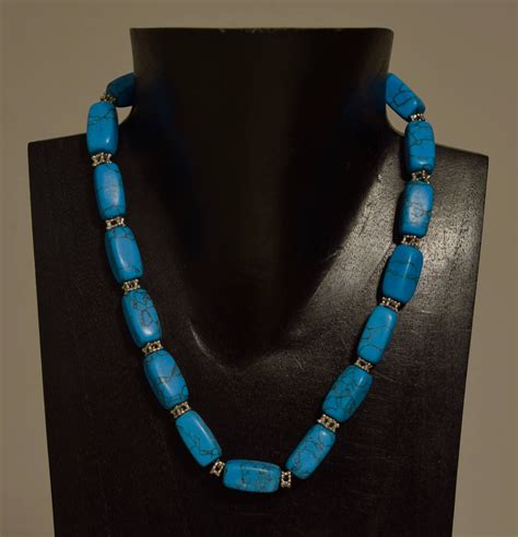 Necklace Stabilized Turquoise Silver Beaded Handmade Turquoise Necklace Jewelry