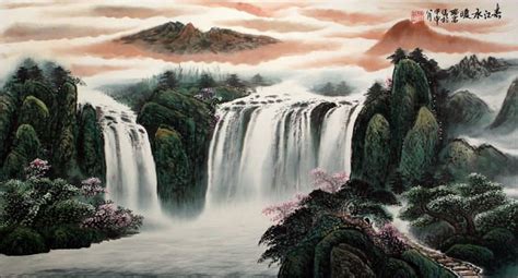 Chinese Waterfall Landscape Painting - Landscapes of Asia Paintings ...