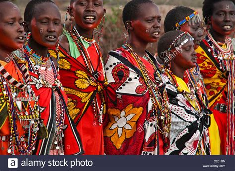 Stock Photo - Masai women wearing traditional dress, in a village near ...