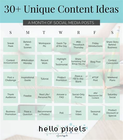 Over 30 Unique Content Ideas A Month of Social Media Posts Free ...