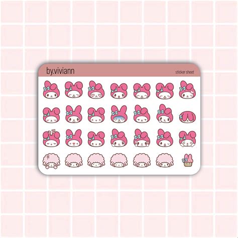 My Melody Emoji Mini Sticker Sheet Cute Sanrio Hello Kitty My Melody Cinnamoroll Emoji Bullet ...