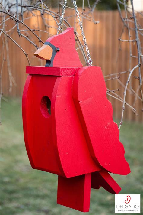 Cardinal Birdhouse, Hand Painted, Yard Art, Handmade, Nesting Box, Garden Decor made to Order ...