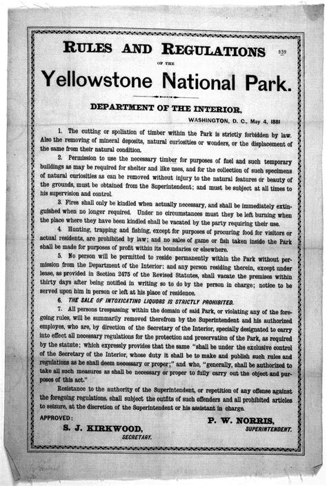 Rules and regulations of the Yellowstone national park. Department of the interior. Washington ...