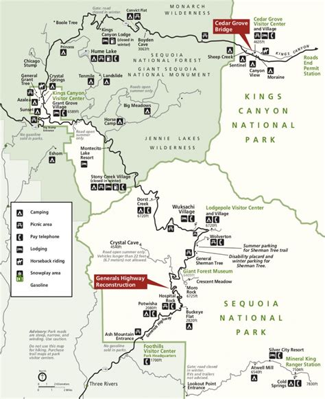 Sequoia And Kings Canyon National Parks Area Road Map - Sequoia National Park California Map ...