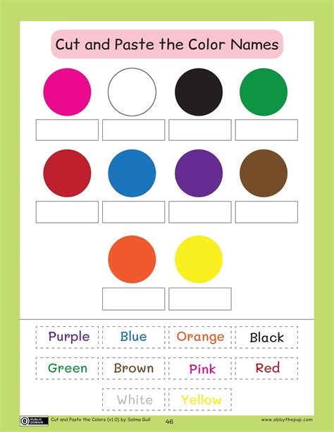 Cut and Paste the Color Names worksheet | Free Printable Puzzle Games