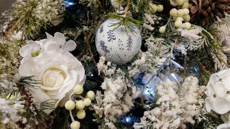 Beautiful Christmas Tree with White Rose and Decorations Stock Image - Image of rose, tree ...