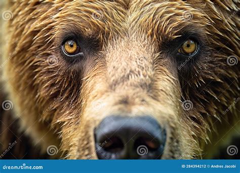 Super Close Up Shot of Grizzly Bear Eyes Looking Serious at Camera ...