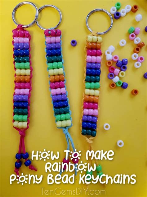 How To Make Rainbow Pony Bead Keychains - TenGemsDIY.com