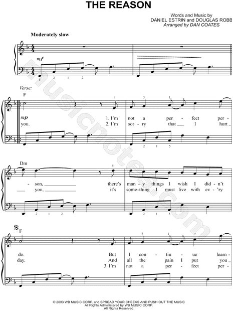 Hoobastank "The Reason" Sheet Music (Easy Piano) in F Major - Download ...