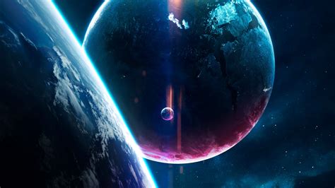 Planets Wallpaper 4K, Digital Art, Earth, Purple, Blue