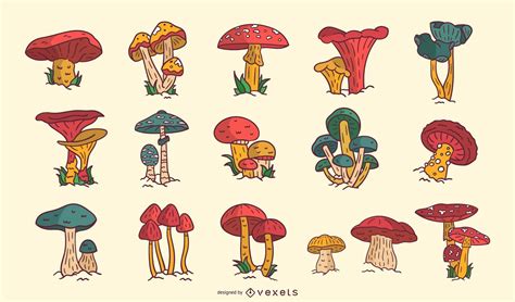 Colorful Mushrooms Collection Vector Download