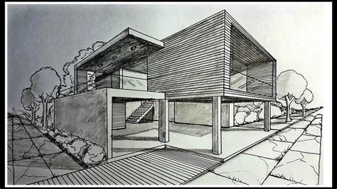 Drawing A Modern House In Two Points Perspective drawing a living room in one point perspec ...